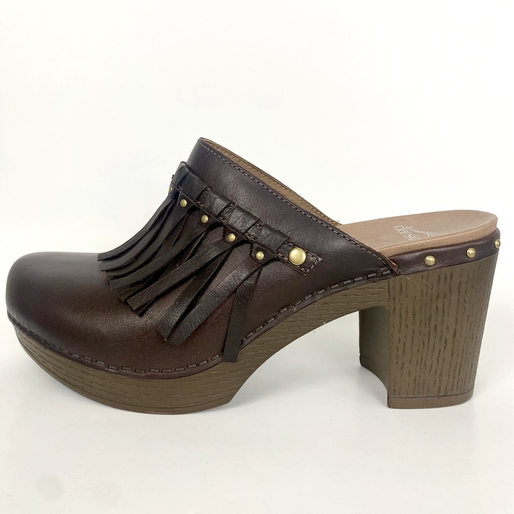 Dansko Deni Fringe Brown Leather Clogs Size 40 9.5 10